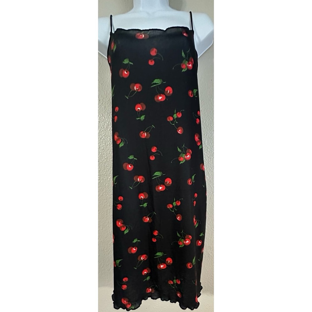Black Cherry Print Slip Dress spaghetti strap size 3x / Rockabilly / Pinup